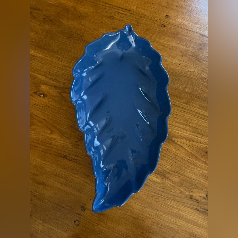 Vintage Frankoma Blue Leaf-Shaped Serveware Platter #227